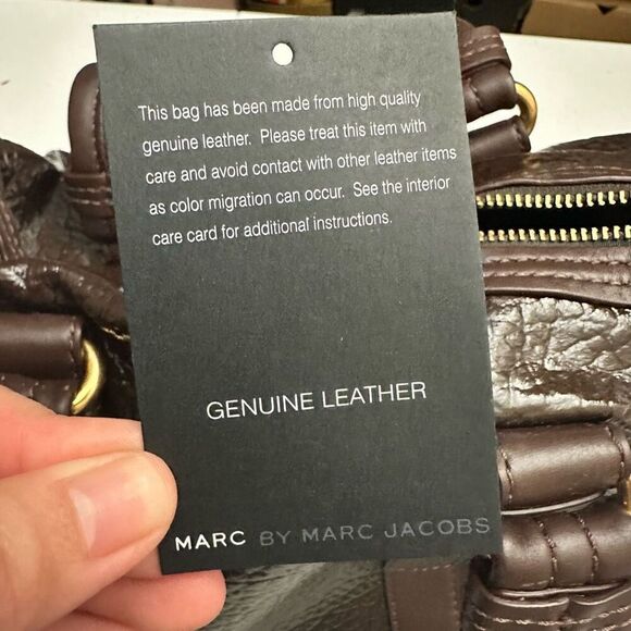 Marc By Marc Jacobs Brown Patent Leather Zip top Satchel Shoulder Bag Large NEW - Picture 11 of 14